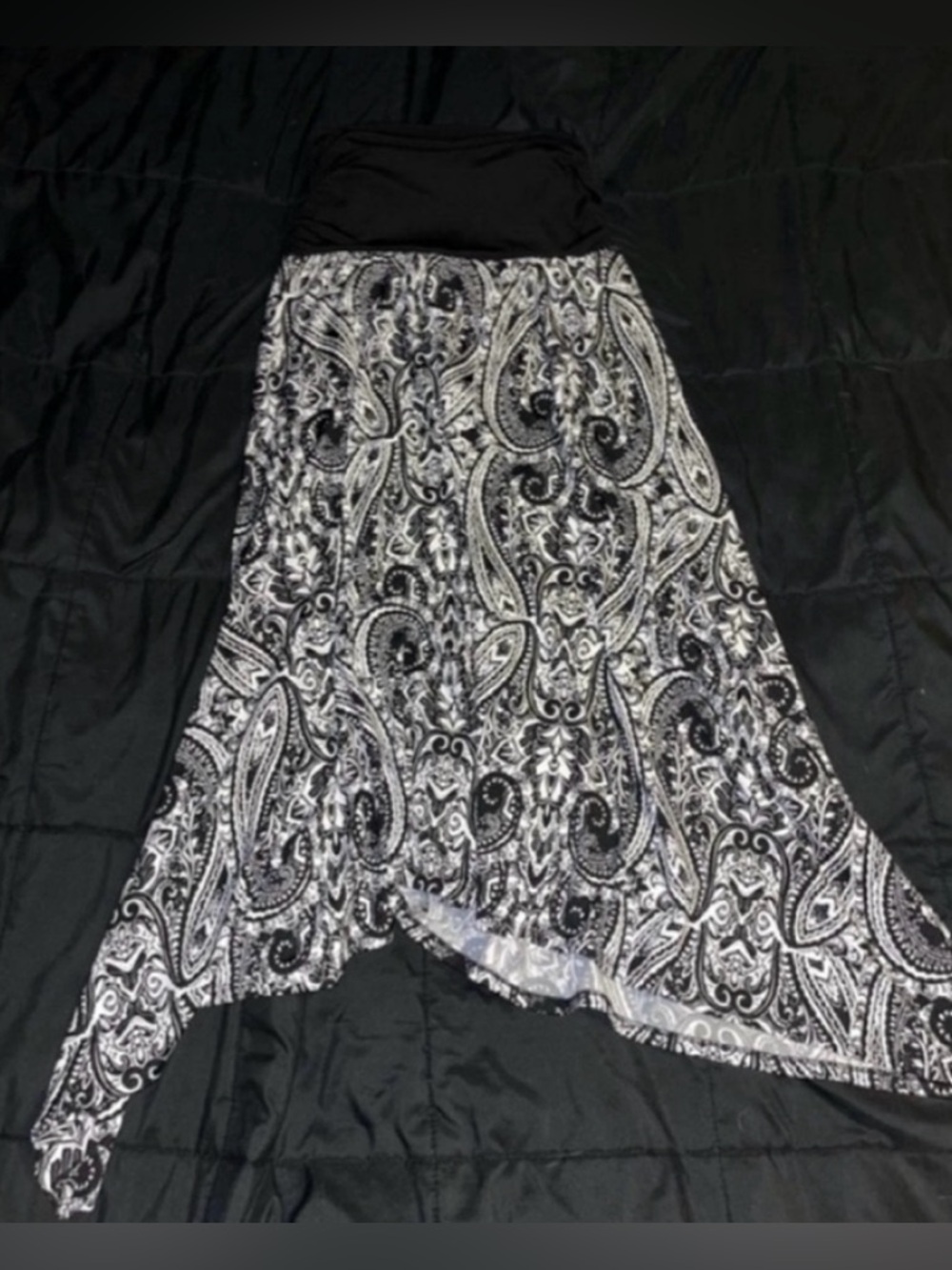 Black & White Paisley Asymmetrical Maxi Skirt - Women's